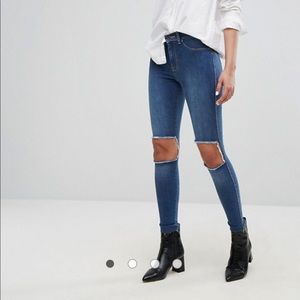 Dr Denim Mid Rise Superskinny Jeans with Knee Cut